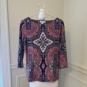 Charter Club Graphic Pink and Blue 3/4 Sleeve Blouse